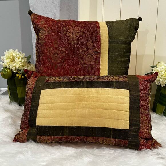 NEW Set Pier One Imports Silk Shantung Asian Floral Multi Colored Throw Pillow - Picture 2 of 16